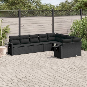 Set mobilier de grădină cu perne, 9 piese, negru, poliratan - Img 1