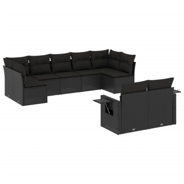 Set mobilier de grădină cu perne, 9 piese, negru, poliratan - Img 2