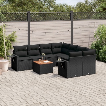 Set mobilier de grădină cu perne, 9 piese, negru, poliratan - Img 1