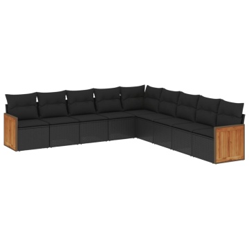 Set mobilier de grădină cu perne, 9 piese, negru, poliratan - Img 2