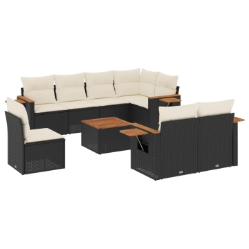 Set mobilier de grădină cu perne, 9 piese, negru, poliratan - Img 2