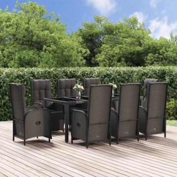 Set mobilier de grădină cu perne, 9 piese, negru, poliratan - Img 1
