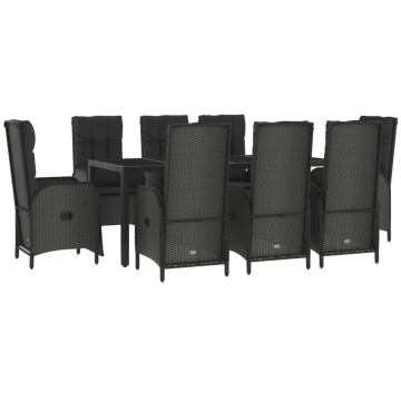 Set mobilier de grădină cu perne, 9 piese, negru, poliratan - Img 3