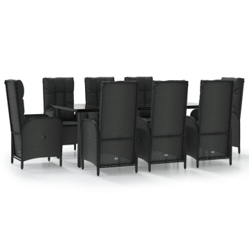 Set mobilier de grădină cu perne, 9 piese, negru, poliratan - Img 2