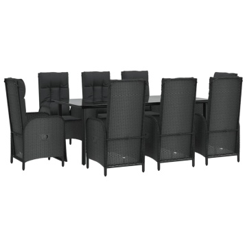 Set mobilier de grădină cu perne, 9 piese, negru, poliratan - Img 3