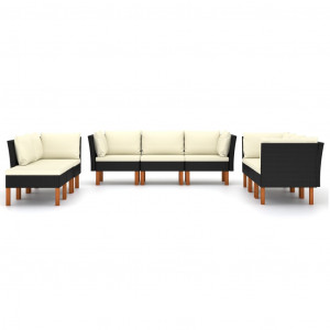 Set mobilier de grădină cu perne, 9 piese, negru, poliratan - Img 2
