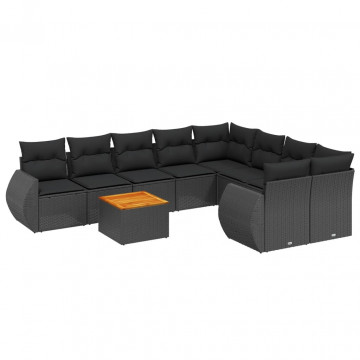 Set mobilier de grădină cu perne, 9 piese, negru, poliratan - Img 2