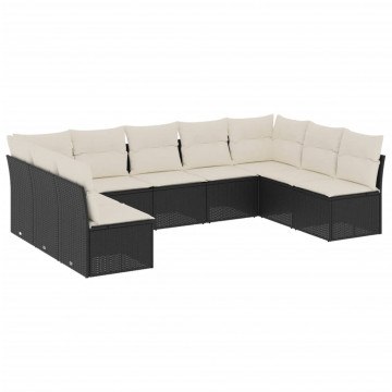 Set mobilier de grădină cu perne, 9 piese, negru, poliratan - Img 2