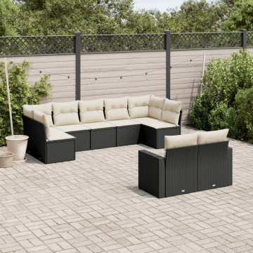 Set mobilier de grădină cu perne, 9 piese, negru, poliratan - Img 1