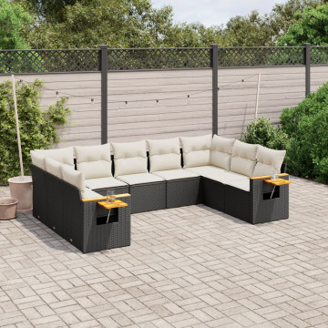 Set mobilier de grădină cu perne, 9 piese, negru, poliratan - Img 1