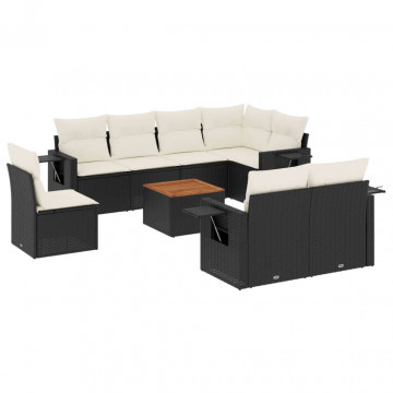 Set mobilier de grădină cu perne, 9 piese, negru, poliratan - Img 2