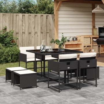 Set mobilier de grădină cu perne, 9 piese, negru, poliratan - Img 1