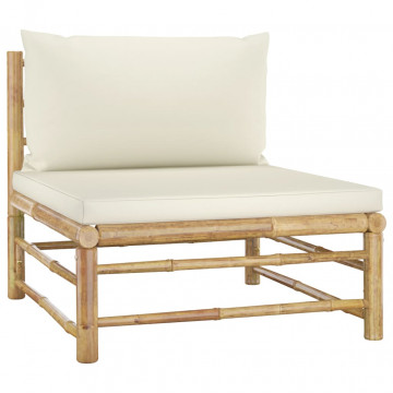 Set mobilier de grădină, cu perne alb crem, 11 piese, bambus - Img 8