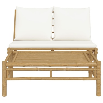Set mobilier de grădină cu perne alb crem, 2 piese, bambus - Img 3