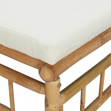 Set mobilier de grădină cu perne alb crem, 2 piese, bambus - Img 6