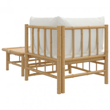 Set mobilier de grădină cu perne alb crem, 2 piese, bambus - Img 8
