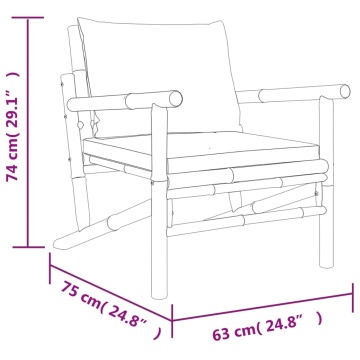 Set mobilier de grădină, cu perne alb crem, 3 piese, bambus - Img 7