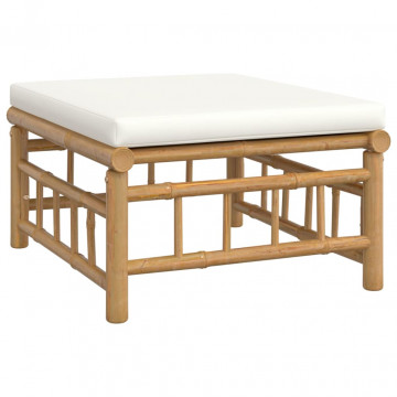 Set mobilier de grădină, cu perne alb crem, 3 piese, bambus - Img 5