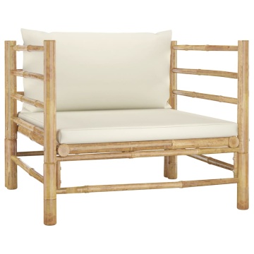 Set mobilier de grădină cu perne alb crem, 7 piese, bambus - Img 6