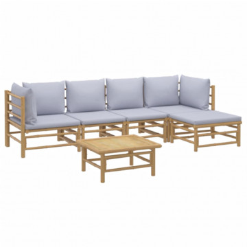Set mobilier de grădină cu perne gri deschis, 6 piese, bambus - Img 3
