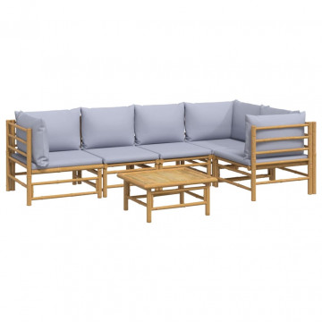 Set mobilier de grădină cu perne gri deschis, 6 piese, bambus - Img 3