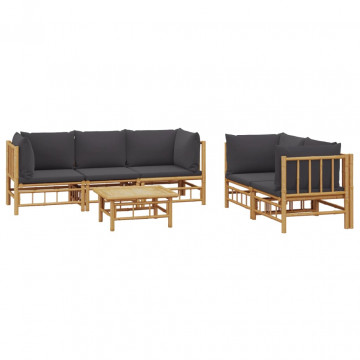 Set mobilier de grădină cu perne gri închis, 6 piese, bambus - Img 3