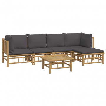 Set mobilier de grădină cu perne gri închis, 6 piese, bambus - Img 3