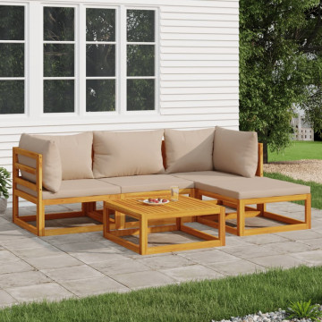 Set mobilier de grădină cu perne gri taupe, 5 piese, lemn masiv - Img 1