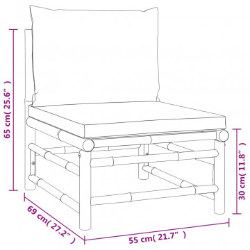 Set mobilier de grădină cu perne gri taupe, 6 piese, bambus - Img 7