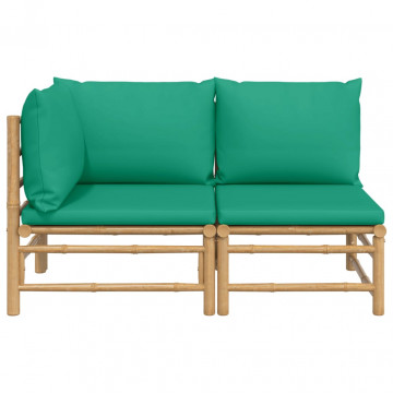 Set mobilier de grădină cu perne verzi, 2 piese, bambus - Img 3