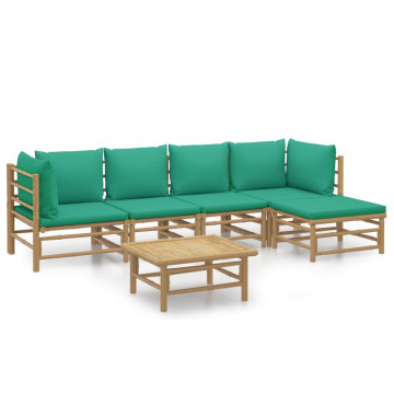 Set mobilier de grădină cu perne verzi, 6 piese, bambus - Img 2
