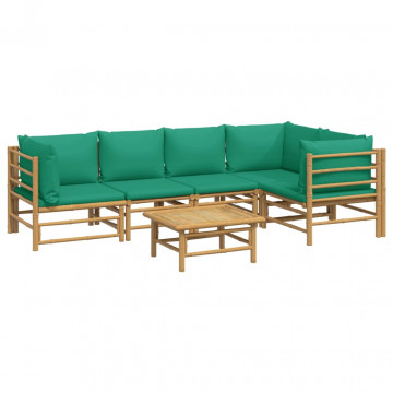 Set mobilier de grădină cu perne verzi, 6 piese, bambus - Img 3