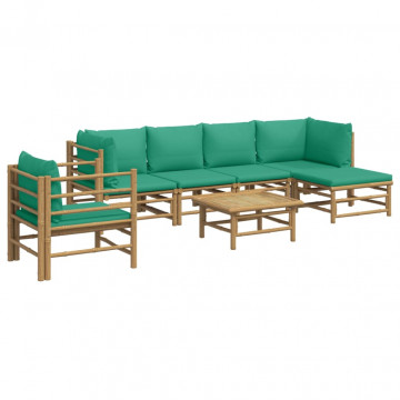 Set mobilier de grădină cu perne verzi, 7 piese, bambus - Img 3