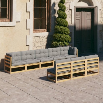 Set mobilier de grădină din 8 piese, lemn masiv de pin - Img 1