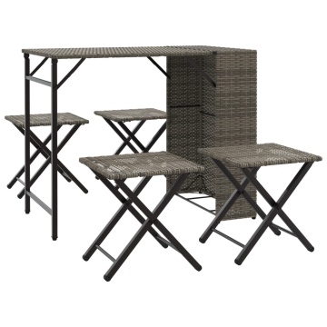 Set mobilier de grădină, pliabil, 5 piese, gri, poliratan - Img 2