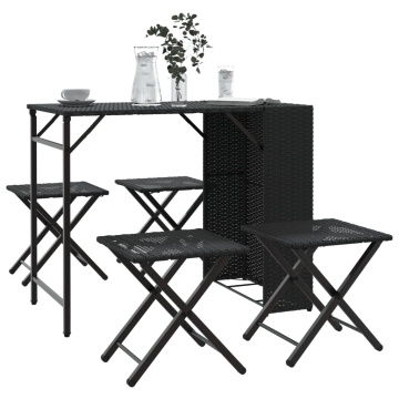 Set mobilier de grădină, pliabil, 5 piese, negru, poliratan - Img 1
