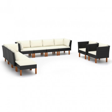 Set mobilier grădină 10 piese negru poliratan & lemn eucalipt - Img 1