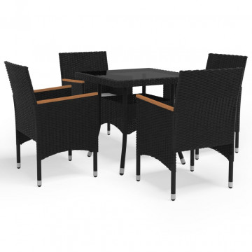 Set mobilier grădină, 5 piese, negru, poliratan și lemn acacia - Img 1