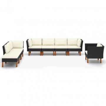 Set mobilier grădină 8 piese negru poliratan/lemn de eucalipt - Img 2
