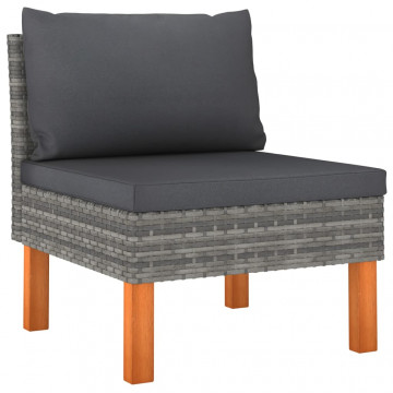 Set mobilier grădină 9 piese gri poliratan/lemn de eucalipt - Img 4