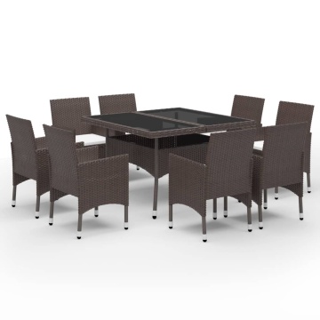 Set mobilier grădină, 9 piese, maro, poliratan și sticlă - Img 2