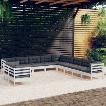 Set mobilier grădină cu perne, 11 piese, alb, lemn masiv de pin - Img 1