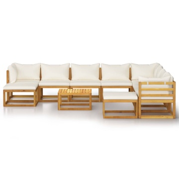 Set mobilier grădină cu perne 11 piese crem lemn masiv acacia - Img 3