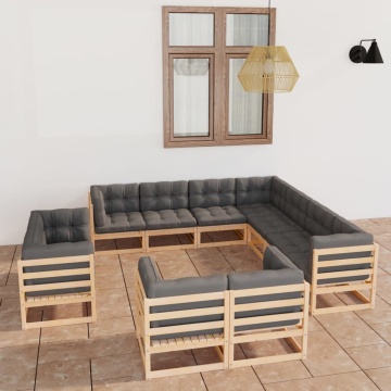 Set mobilier grădină cu perne, 11 piese, lemn masiv de pin - Img 1
