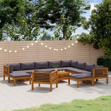 Set mobilier grădină cu perne, 12 piese, lemn masiv de acacia - Img 1