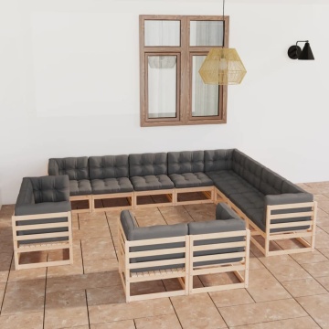 Set mobilier grădină cu perne, 12 piese, lemn masiv de pin - Img 1
