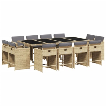 Set mobilier grădină cu perne, 13 piese, bej combinat poliratan - Img 2