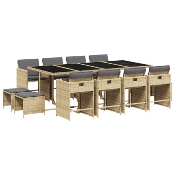Set mobilier grădină cu perne, 13 piese, bej combinat poliratan - Img 2