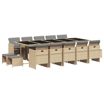 Set mobilier grădină cu perne, 15 piese, bej combinat poliratan - Img 2