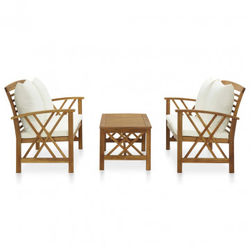 Set mobilier grădină cu perne, 3 piese, lemn masiv de acacia - Img 2